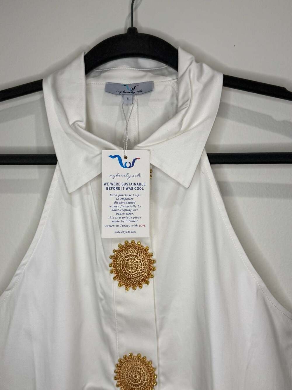 My Beachy Side White Halter Mini Dress with Crochet Buttons Size S - Picture 4 of 11